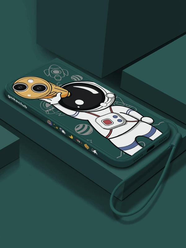 Shein Cartoon Astronaut Phone Case With Lanyard Dark Green 13