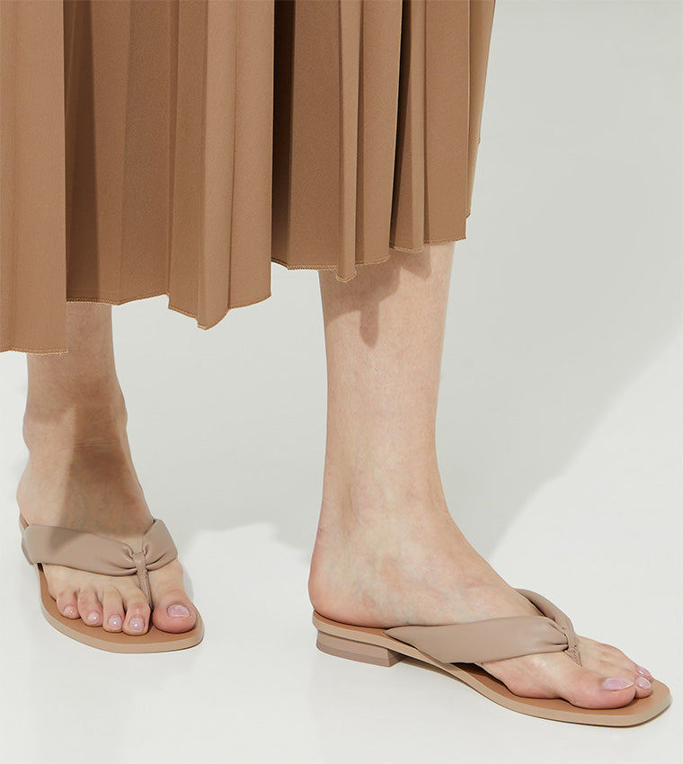 Charles & Keith Puffy Strap Thong Heeled Sandals - Brown