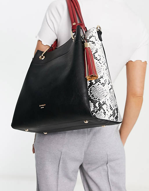 Dune Lizard Print Detail Tote Bag in Black