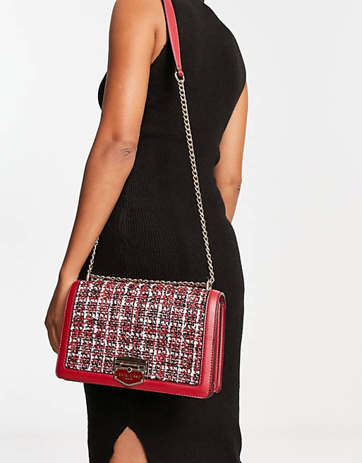 RIVER ISLAND RED BOUCLE CHECK SHOULDER BAG