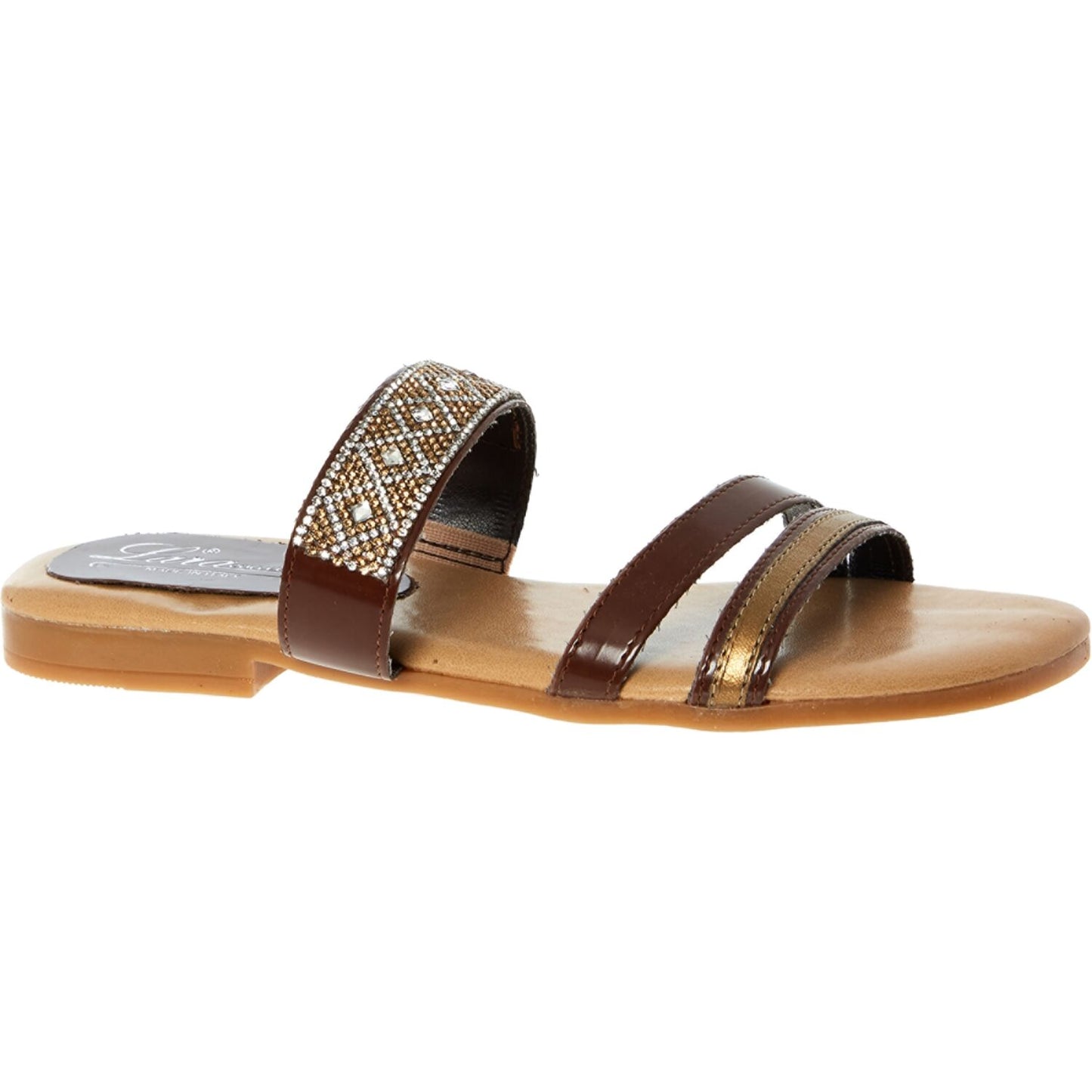 LARA COLLECTION Brown Diamante Flat sandals