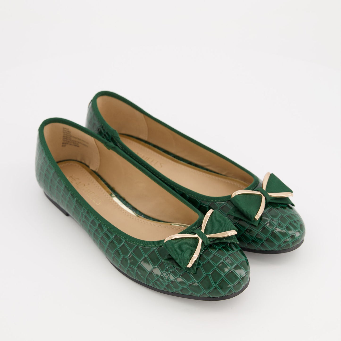 HEAD OVER HEELS Green Reptile Effect Ballerina Shoes