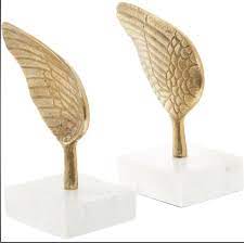 Gold Tone & White Marble Wing Book Ends
