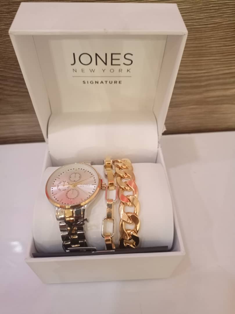 JONES NEW YORK Gold Silver Tone Chronograph Watch Set