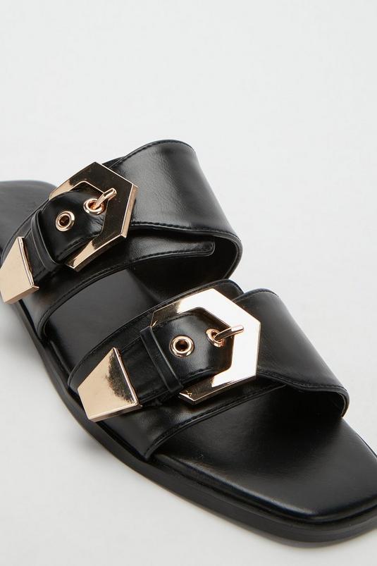 Double buckle deals flat sandals