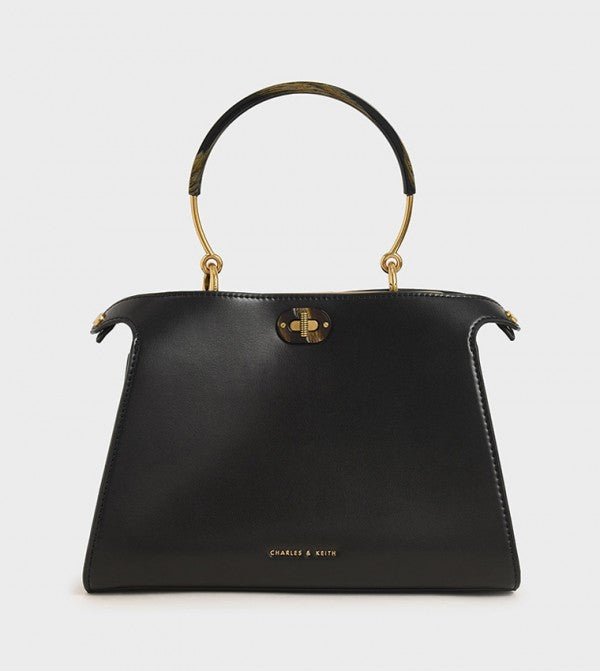 Charles & Keith Metal Handle Trapeze Bag-Black