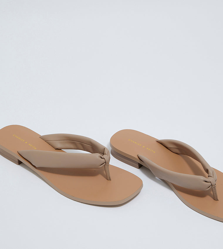 Charles & Keith Puffy Strap Thong Heeled Sandals - Brown
