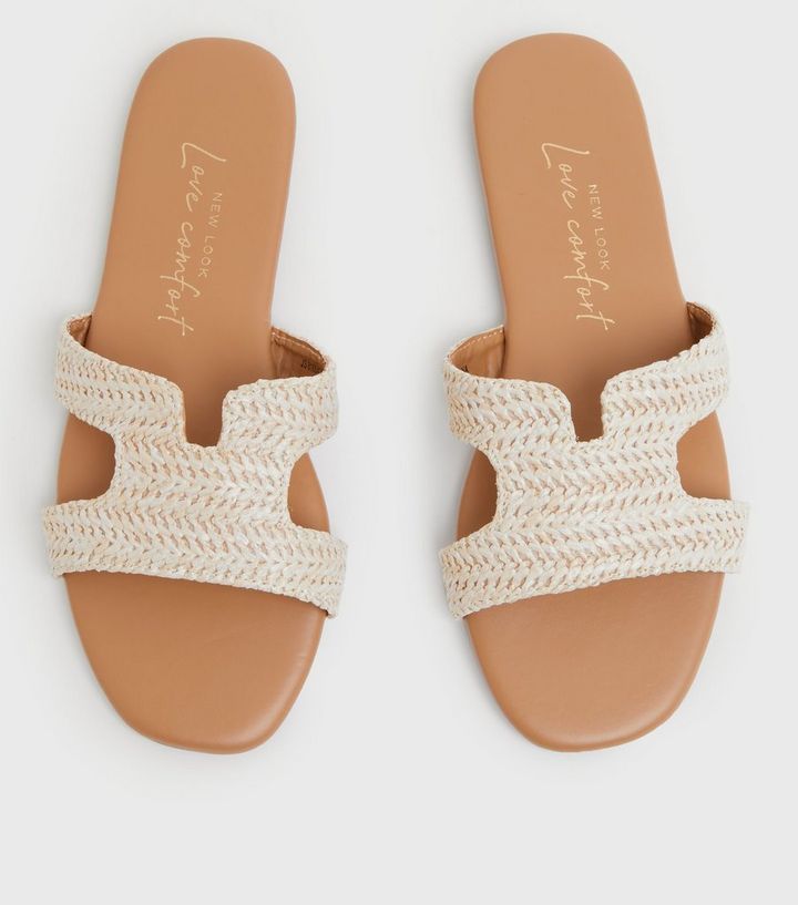 Newlook Off White Woven Cut Out Sliders