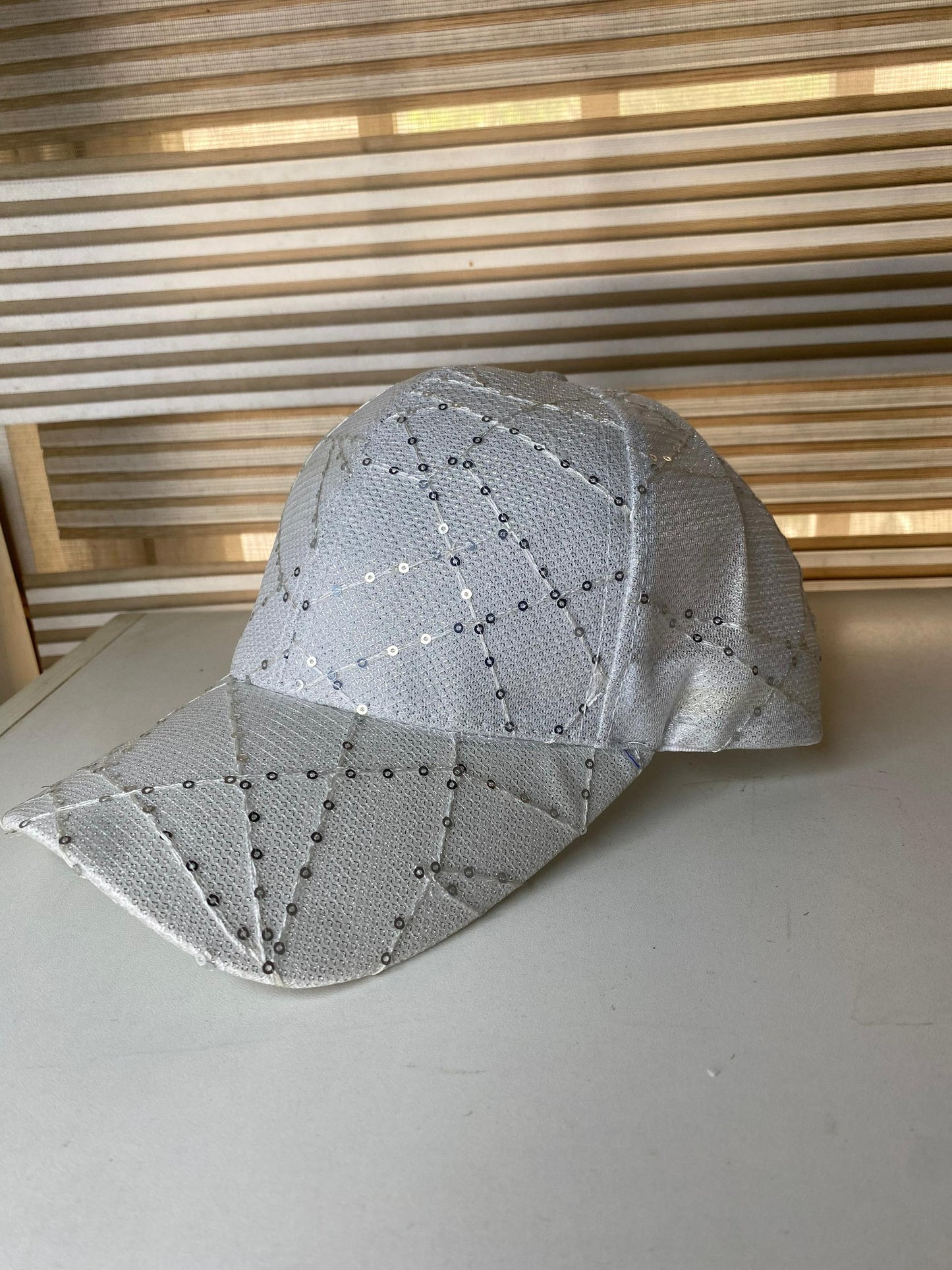 T&C white sequined face cap adjustable