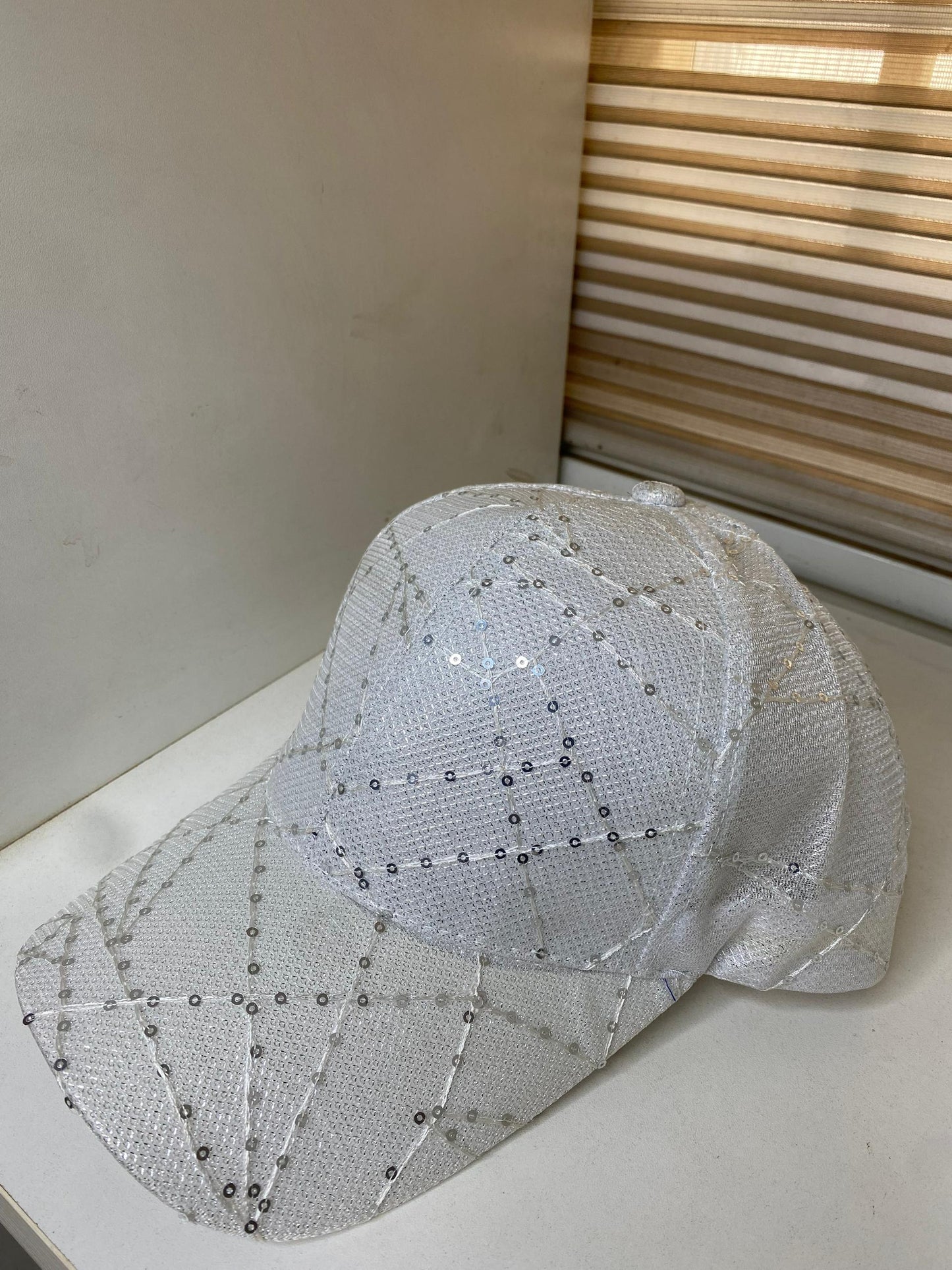 T&C white sequined face cap adjustable