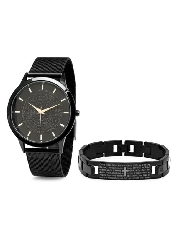 ANTHONY JACOBS 2-Piece 44MM Black Stainless Steel Watch & Bracelet Set