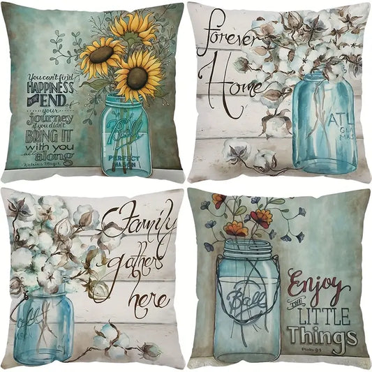 4pcs Flower Throw Pillowcases, Nordic Throw Pillow Cover