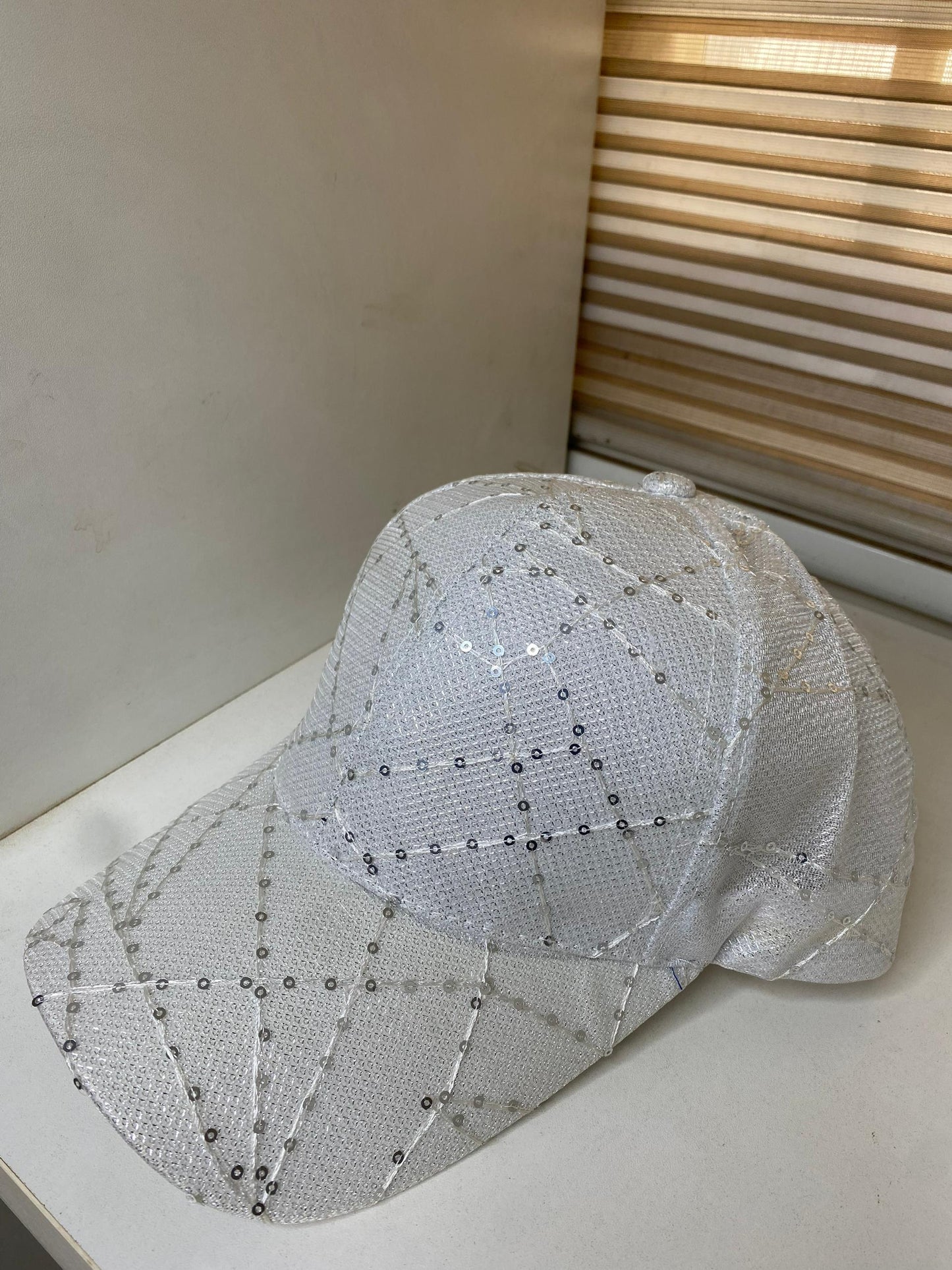 T&C white sequined face cap adjustable