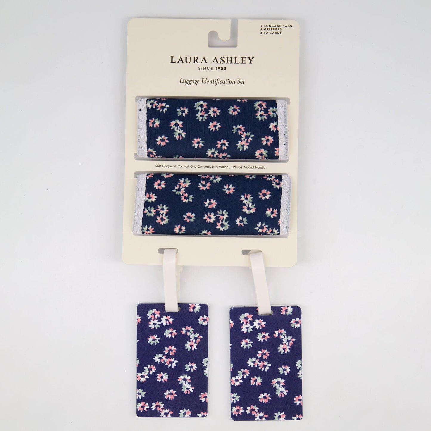 LAURA ASHLEY 4 Pack Navy Luggage Tag & Grips Set