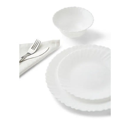 Noon East 12 Piece Opalware Dinner Set For Everyday Use - Light Weight Dishes, Plates - Dinner Plate, Side Plate, Bowl - Serves 4 - White White