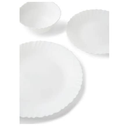 Noon East 12 Piece Opalware Dinner Set For Everyday Use - Light Weight Dishes, Plates - Dinner Plate, Side Plate, Bowl - Serves 4 - White White