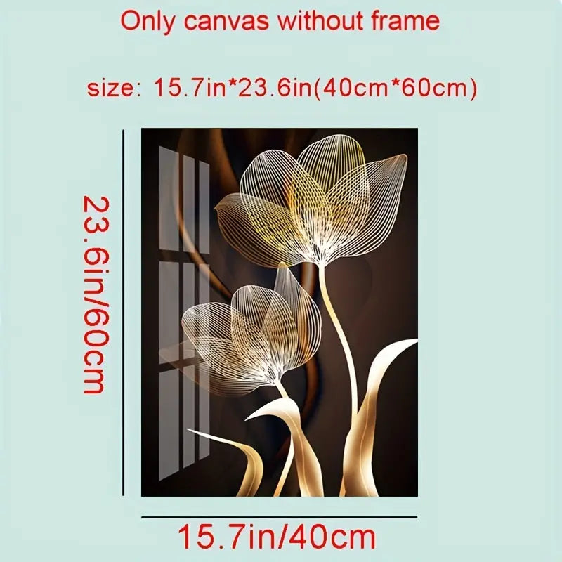 3pcs, Black and Golden Flower Wall Art Canvas Painting for Living Room Decor - Modern Abstract Design,