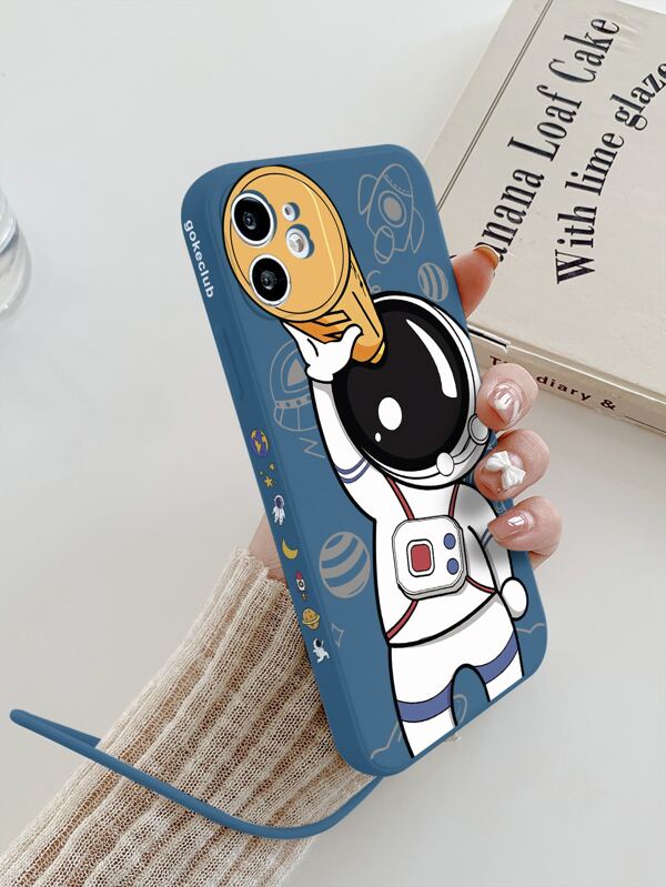 Shein Cartoon Astronaut Phone Case With Lanyard; Navy Blue- 13 Pro Max