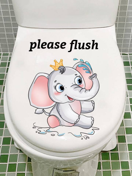 1pc Cartoon Elephant Print Toilet Lid Decal