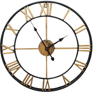 Large Vintage Roman Numeral Metal Wall Clock - Gold