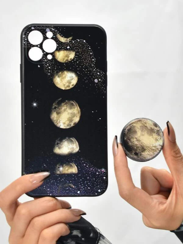 Moon Pattern Phone Case With Stand-Out Phone Grip