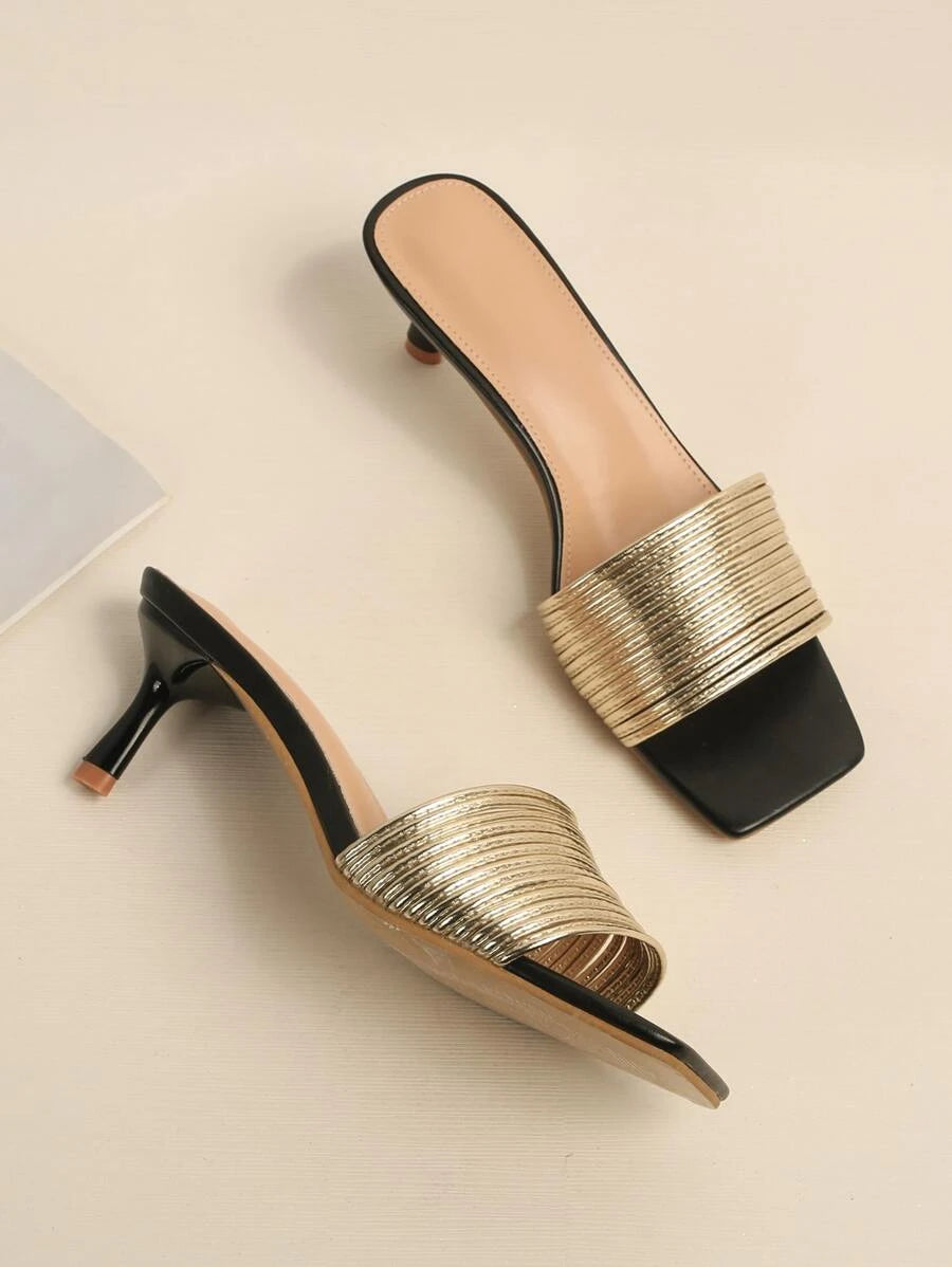 Shein Metallic Stiletto Heeled Mule Sandals