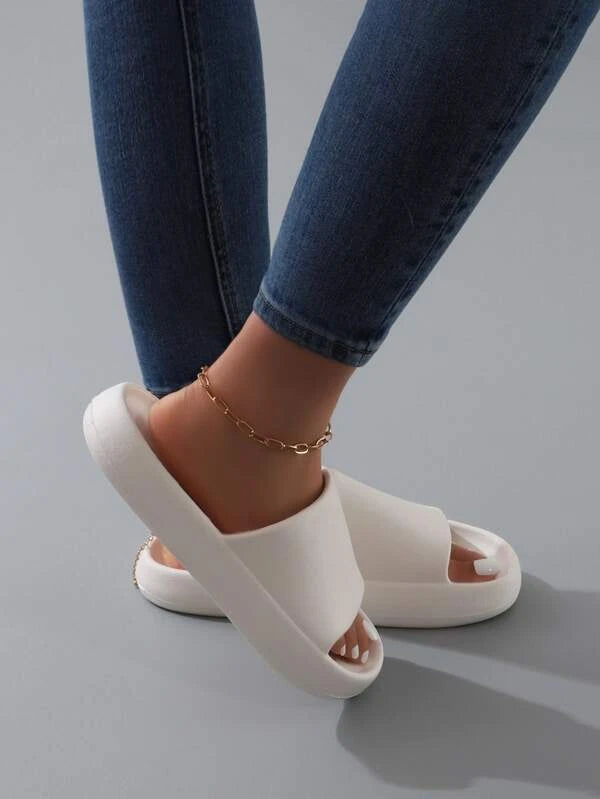 SHEIN Fashion White Slippers For Women, Minimalist Single Band Slides: White