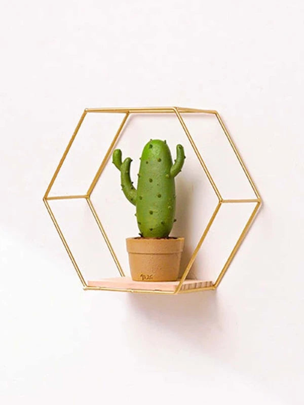 SHEIN 1pc Geometric Design Wall Mounted Storage Rack, Iron Gold Plant Rack, Multifunction for Home