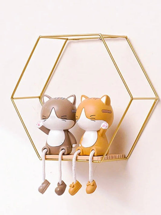 SHEIN 1pc Geometric Design Wall Mounted Storage Rack, Iron Gold Plant Rack, Multifunction for Home