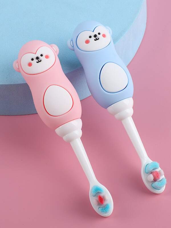 SHEIN 1pc Cartoon Monkey Shaped Random Color Kids Toothbrush, : Blue