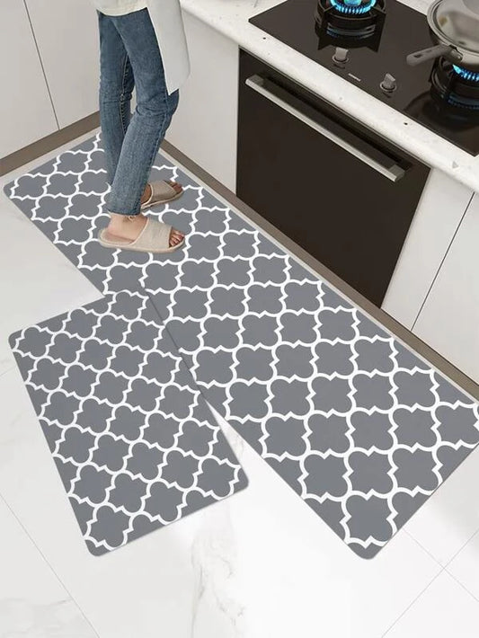 1pc Blue Marble Printed Polyester Non-slip Kitchen Floor Mat
