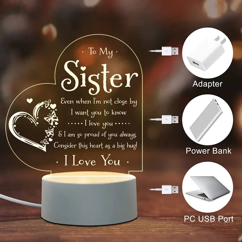 Gifts for Sister Gifts from Sister, to My Sister Night Light, Sister  Mothers Day