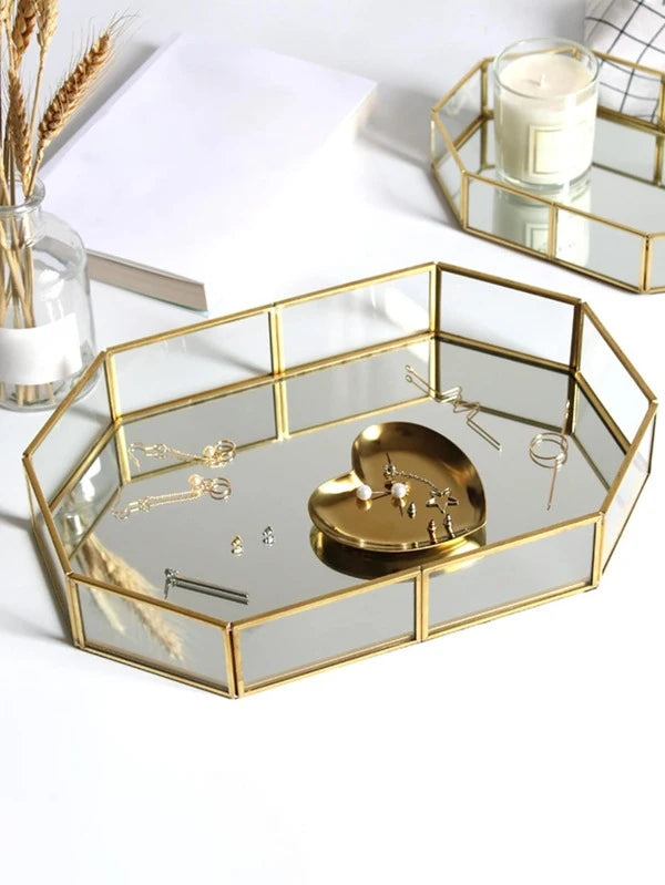 SHEIN 1pc Glass Jewelry Tray, Geometric Design Jewelry Organizer For Home: Medium