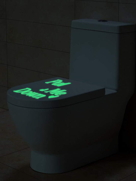 Shein 1pc PVC Toilet Lid Decal, Glow In The Dark Slogan Graphic Toilet Stool Commode Sticker For Bathroom