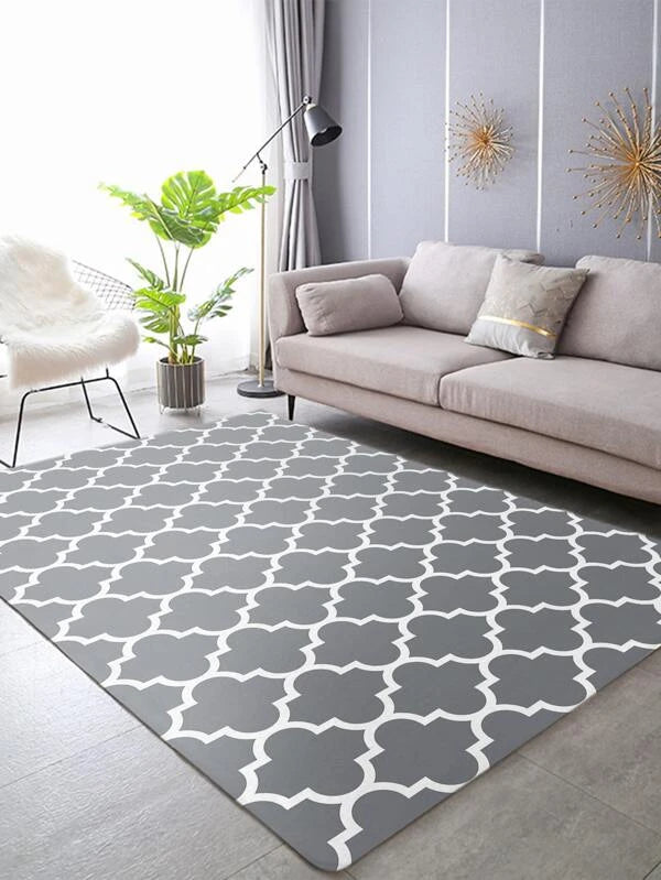 SHEIN 1pc Geometric Pattern Anti-slip Floor Rug, Polyester Floor Mat For Household
