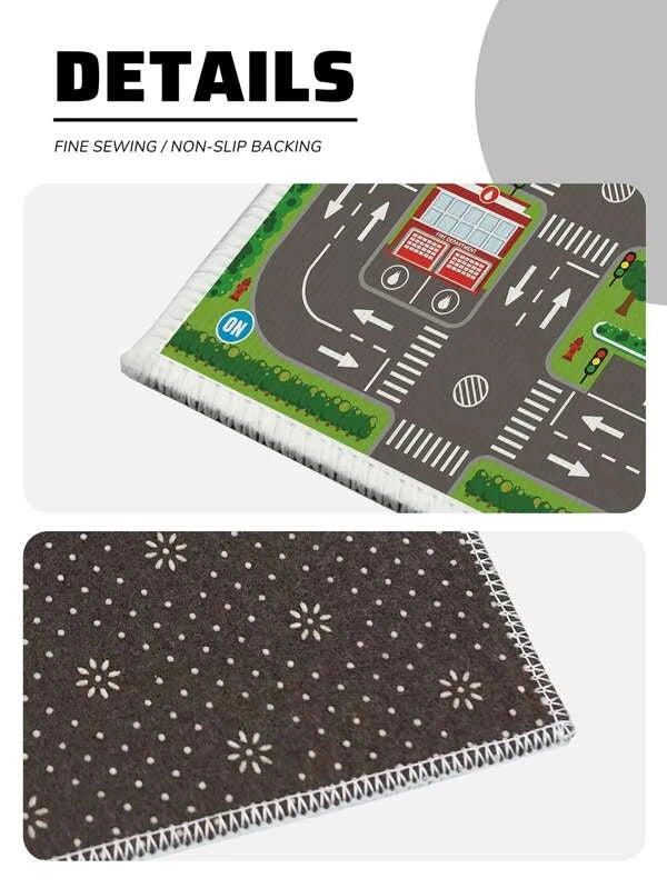SHEIN 1pc City Traffic Pattern Rug, Funny Polyester Floor Carpet For Home: 60*90
