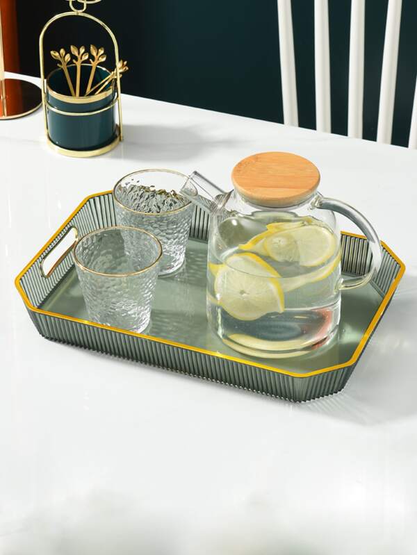 SHEIN 1pc PET Tray, Modern Two Tone Geometric Food Tray For Table