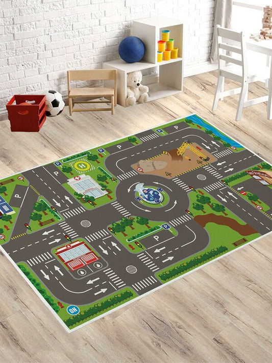 SHEIN 1pc City Traffic Pattern Rug, Funny Polyester Floor Carpet For Home: 60*90