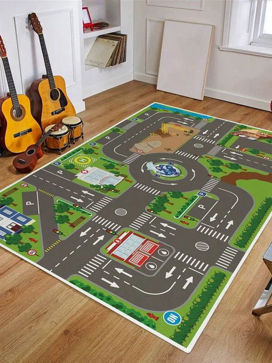 SHEIN 1pc City Traffic Pattern Rug, Funny Polyester Floor Carpet For Home: 60*90