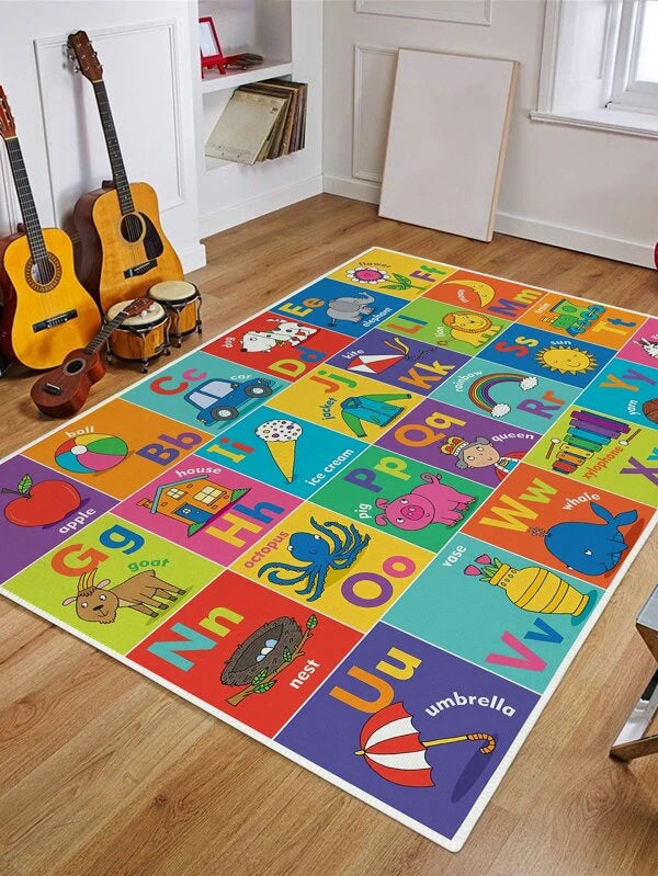 SHEIN 1pc Polyester Rug, Cute Cartoon Octopus & Letter Graphic Bedroom Rug For Living Room: 80*120