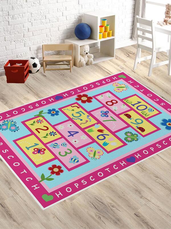 SHEIN 1pc Cartoon Graphic Rug, Modern Polyester Floor Mat For Home: PINK; 80*120