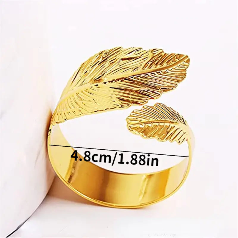 6pcs Golden Leaf Napkin Rings Stainless Steel Napkin Rings For Dining Table Decoration