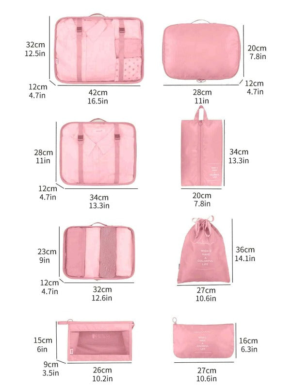 8pcs Slogan Graphic Travel Storage Bag - PINK