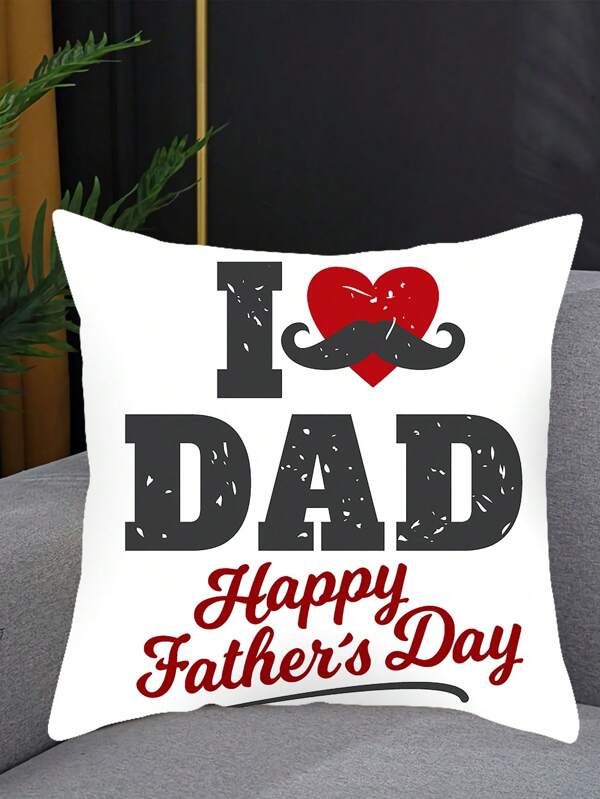 SHEIN 1pc Father's Day Slogan Graphic Cushion Cover, Love Dad with Red & Black Inscription