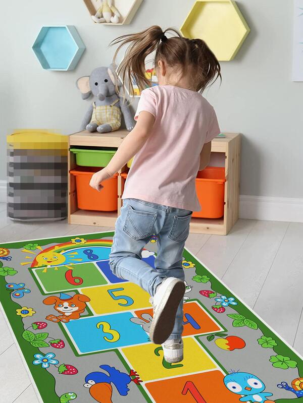 SHEIN Cartoon Graphic Rug, Educational Learning And Fun Game Play Area Non-slip Kids Carpet, For Living Room, Bedroom
