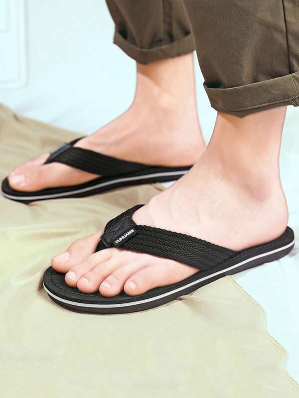 SHEIN Men Braided Black  Detail Toe Post Design Flip Flops