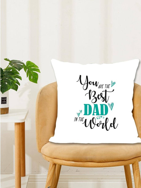 SHEIN 1pc Slogan Graphic Cushion Cover Without Filler, Best Dad with Green & Black Inscription