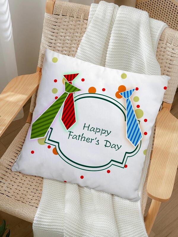 SHEIN 1pc Tie & Slogan Graphic Cushion Cover Without Filler, HAPPY FATHERS DAY