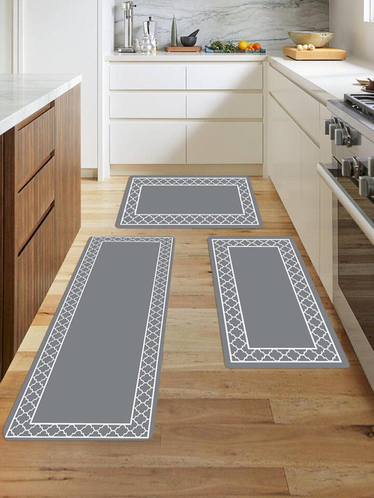 1pc Geometric Pattern Kitchen Rug - Light Grey