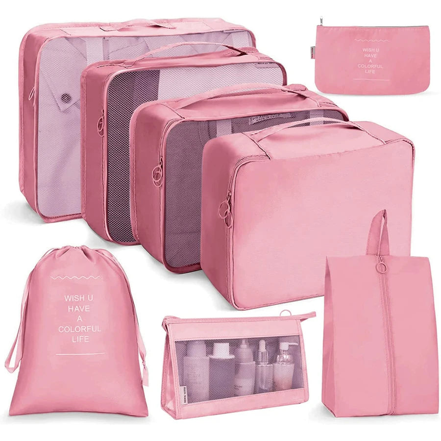 8pcs Slogan Graphic Travel Storage Bag - PINK